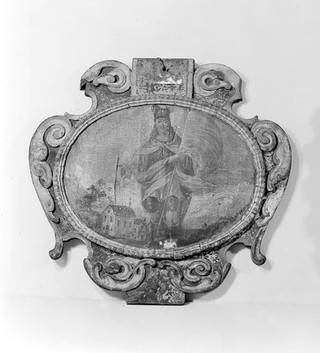 M0014065: Carved panel showing Saint Felicity and her seven sons / M0014066: Wood panel showing Saint Florian