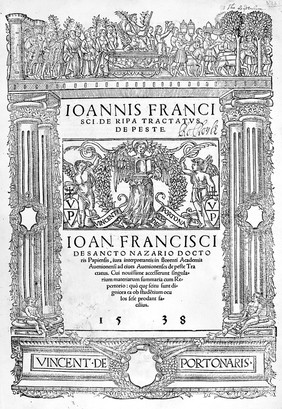 Title page "De Ripa tractatus de peste", Franciscus, 1538