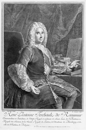 René-Antoine Ferchault de Réaumur. Line engraving by P. Simonneau after A. S. Belle.