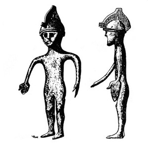 view Helmeted bronze figurine, Bronze Age.