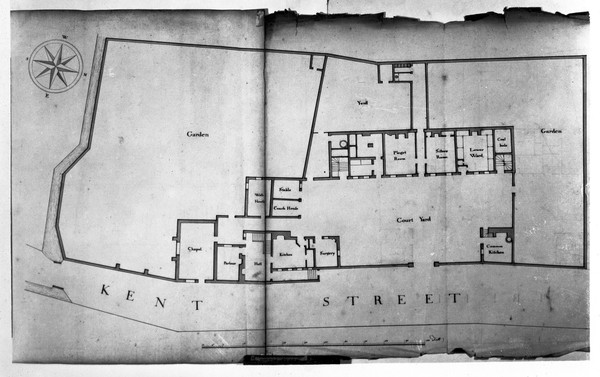 Plan of the Lock Hospital, Southwark from the original plans in the Archives of St. Bartholomew's Hospital, to whom the copyright belongs.