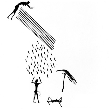 M0015193: Illustration of a prehistoric rock painting representing a rain ceremony