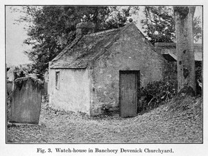view Watch-house in Banchory Devenick graveyard, Aberdeenshire. From photographs by J. Ritchie, made for his art.