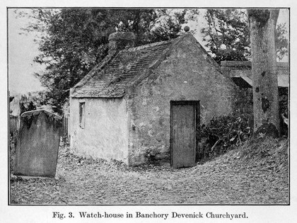 Watch-house in Banchory Devenick graveyard, Aberdeenshire. From photographs by J. Ritchie, made for his art.