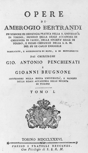 M0015615: Bertrandi: <i>Opere</i> volume I, 1786: title page