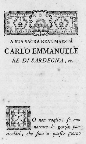M0015624: Bertrandi: <i>Trattato delle Operazioni di Chirurgia</i>, 1763: dedication