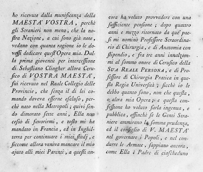 M0015625: Bertrandi: <i>Trattato delle Operazioni di Chirurgia</i>, 1763: dedication