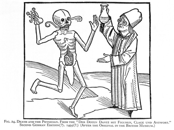M0015650: Death and the physician from <i>Der doten dantz mit figuren</i>, c.1495
