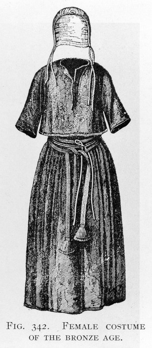 view Conjectured female costume of early Bronze Age.