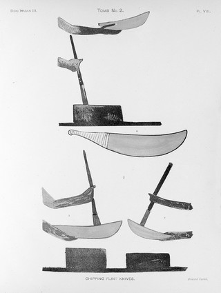 M0015822: The manufacture of flint knives as represented in Tomb 15, Beni Hasan, Egypt