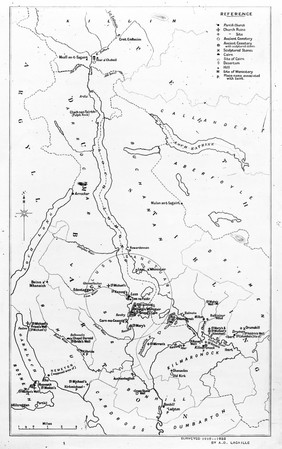 Map showing ecclesiastical sites in Loch Lomond.