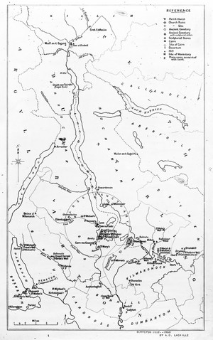 view Map showing ecclesiastical sites in Loch Lomond.