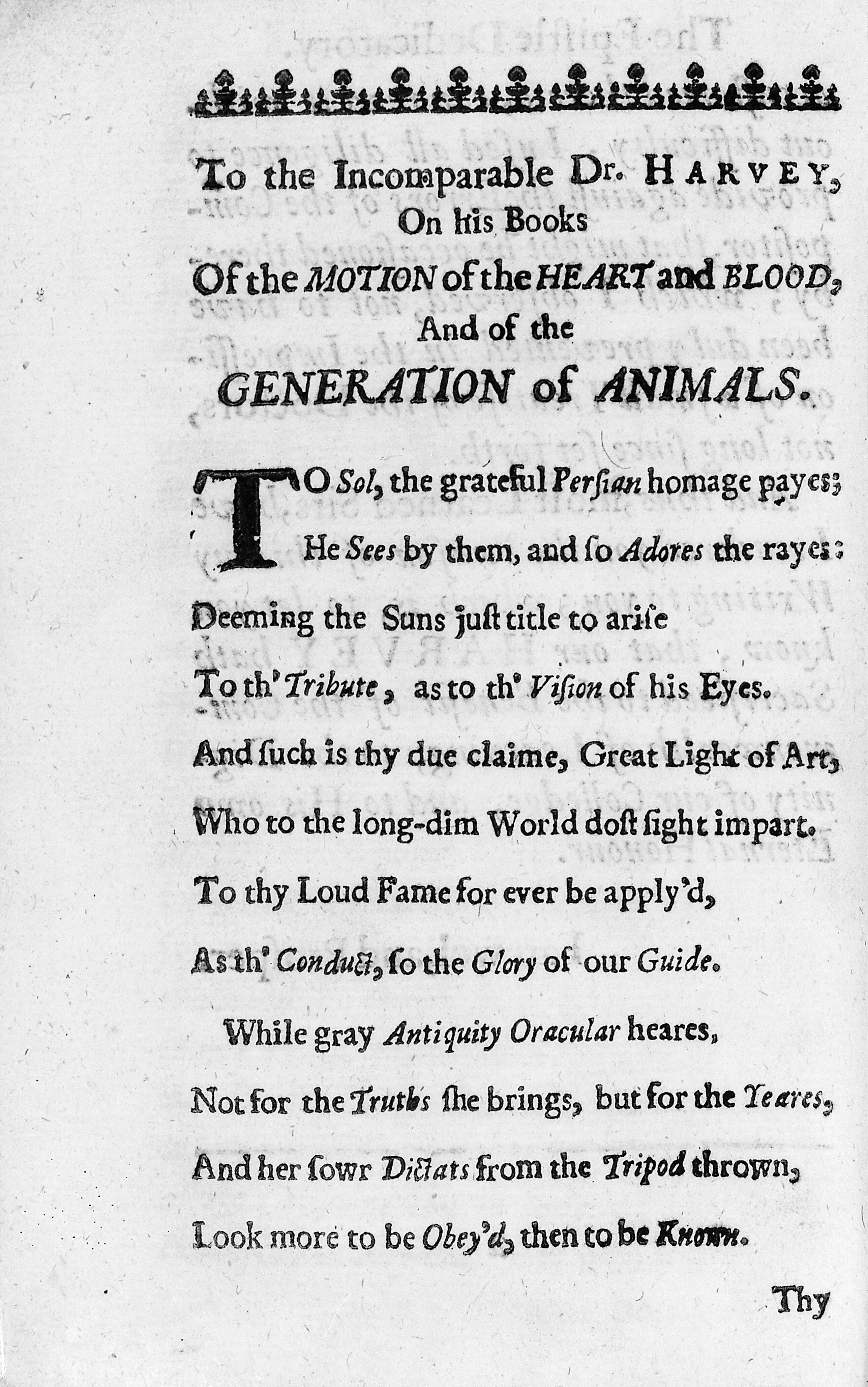 First page of Laudatory poem by M. Llewellyn from W. Harvey