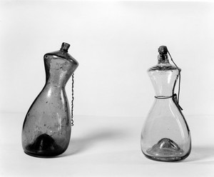 view Dutch feeding bottles for use after weaning. 17thCentury.One with cork.