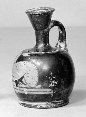 Greek lekythos - wide bodied. Red figure technique showing the figure of a hare