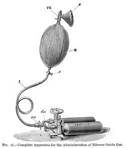 M0016615: Illustration of Hewitt's apparatus for the administration of nitrous oxide, in use in 1893
