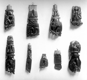 view Elaborate jet Fig-hands, 3 fomed as saints.