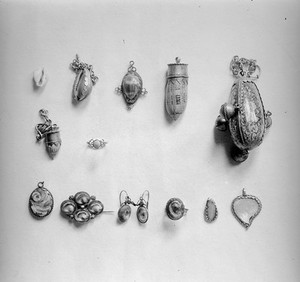 view Spanish amulet; shells.