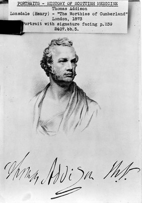 Portrait Thomas Addison with signature.