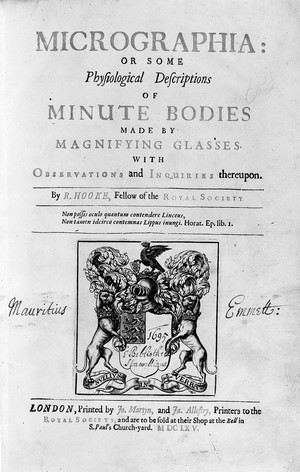 view Robert Hooke, Micrographia, title page.