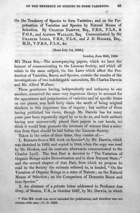 First page of Darwin and Wallace paper