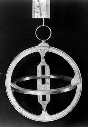 Equinoctial ring-dial (i.e. for Northern and Southern latitudes). Signed "Cary, London" undated, circa 1800 (with original case); in hanging position.