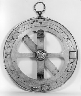 Astronomical Ring of an unusual type, showing the side of the instrument "Butterfield Paris". Undated, circa 1690. This instrument is closer to an equinoctial ring dial than most astronomical rings.