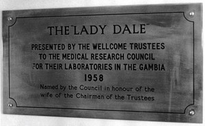 view Wellcome material: The Lady Dale, plaque