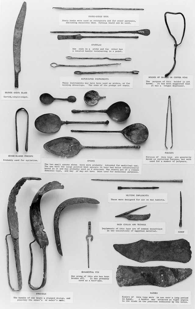 Series of GraecoRoman surgical and toilet instruments found at Thebes