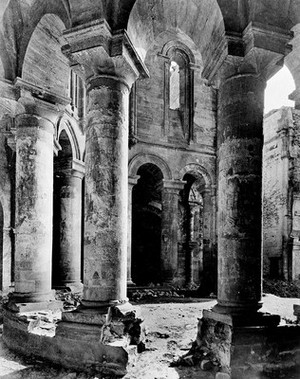 view Pillars of the Apse, Abbey of Moveruela, Spain.