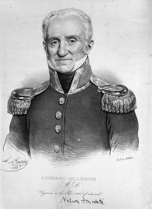 view Leonard Gillespie. Lithograph by C. Bazin, 1837.