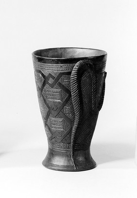 Carved wood vessel with geometric design, Bakongo or Bashilile, West Afriac