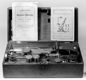 view A compound achromatic microscope of 1857 by Smith and Beck.