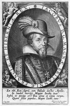 view King James I of England and VI of Scotland. Engraving by C.G., 161-.