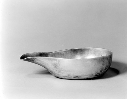 Pap-boat-silver, plain, marked 1728-1729.
