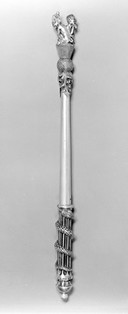 Wand of Office of a Scottish Medical Society. Silver. At the head a thistle surmounted by two demons in a squatting position. Hallmarked, London, Victorian.