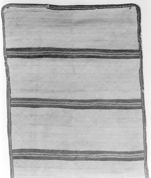 view Woven mat, strips joined by bands in colour, Zaire.