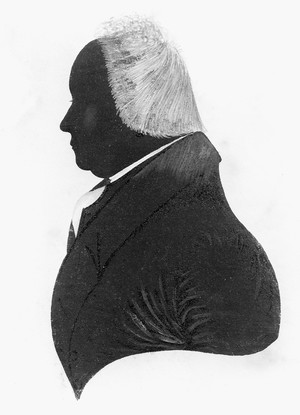 view Silhouette: portrait of J. Abernethy, head and shoulders, facing left, found inside a notebook of his lectures