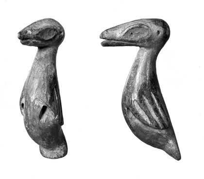 Carved wooden birds of a medicine man, Cameroons, W. Africa.