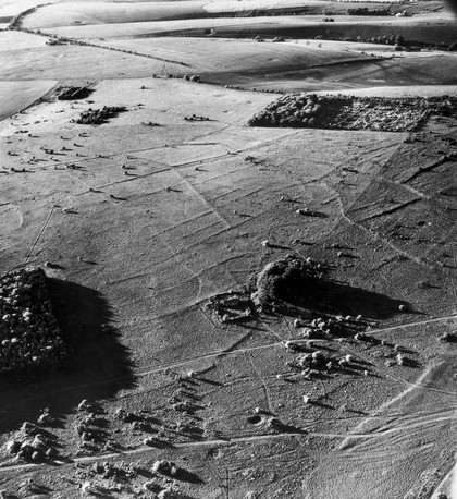 Arial view of Fyfield Down, showing field boundaries.