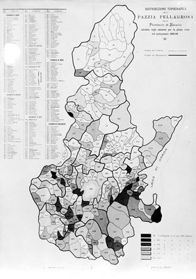 Map: incidence of pellagra in Brescia. Italy.