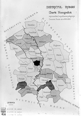 Map: incidence of pellagra in Romania.