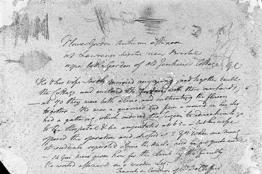 M0020267: Inscription on the back of a painting by George Cumberland describing a case of spontaneous amputation above the ankle, c.1820