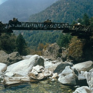 view Nepal; bridge over river in the Khumbu, 1986