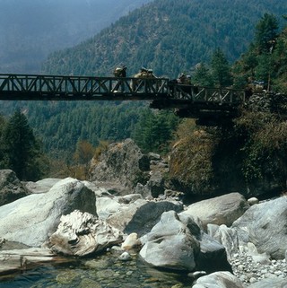 Nepal; bridge over river in the Khumbu, 1986