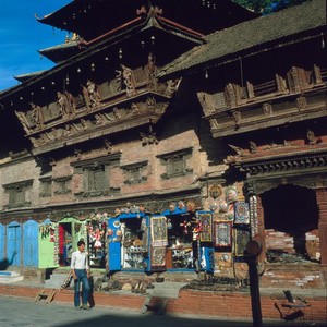 view Nepal; shops, Kathmandu, 1986