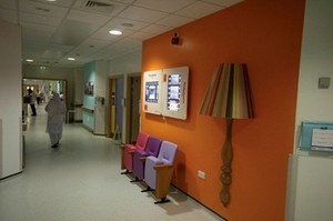 view Waiting area. NHS Trust dementia care ward, UK.