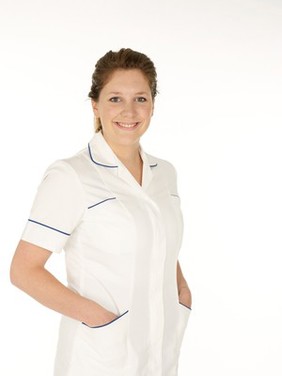 Young white female health professional in uniform. 