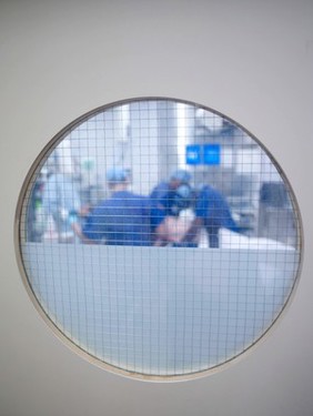 Window view into an operating theatre, UK