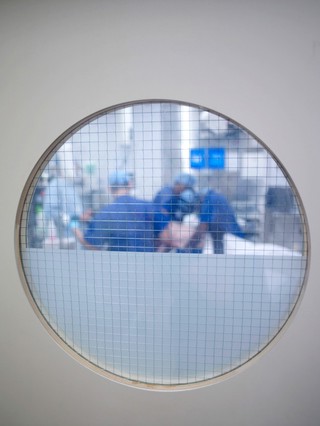 Window view into an operating theatre, UK
